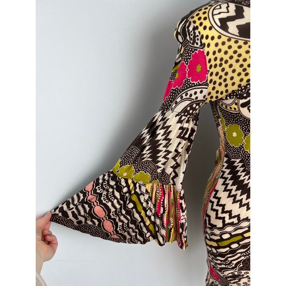 Missoni Multi-color Patterned Bell Sleeve Dress Groovy Funky Psychedelic 6 - Picture 4 of 10